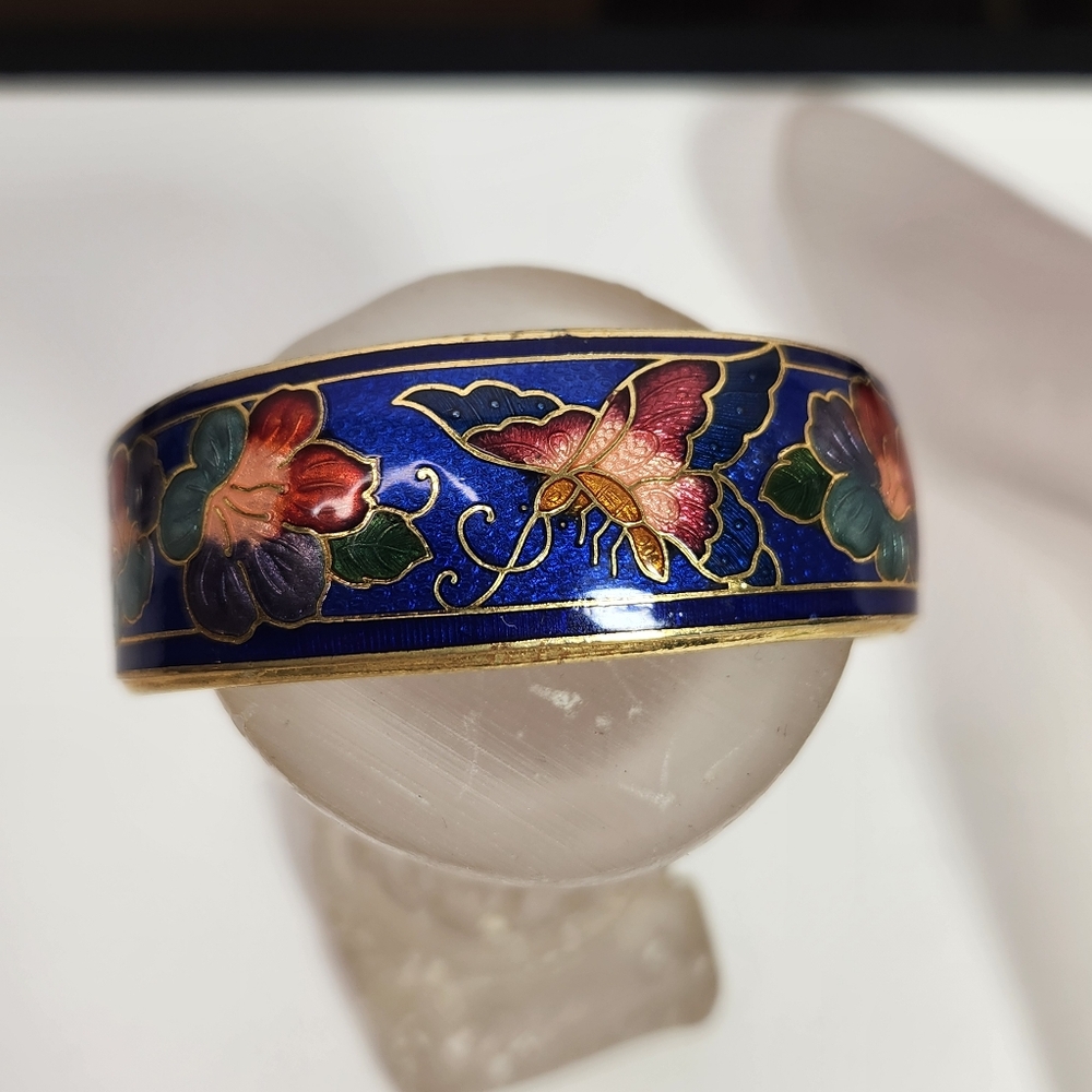 cloissonne cuff bracelet butterfly aria collection brass goldtone costume thick